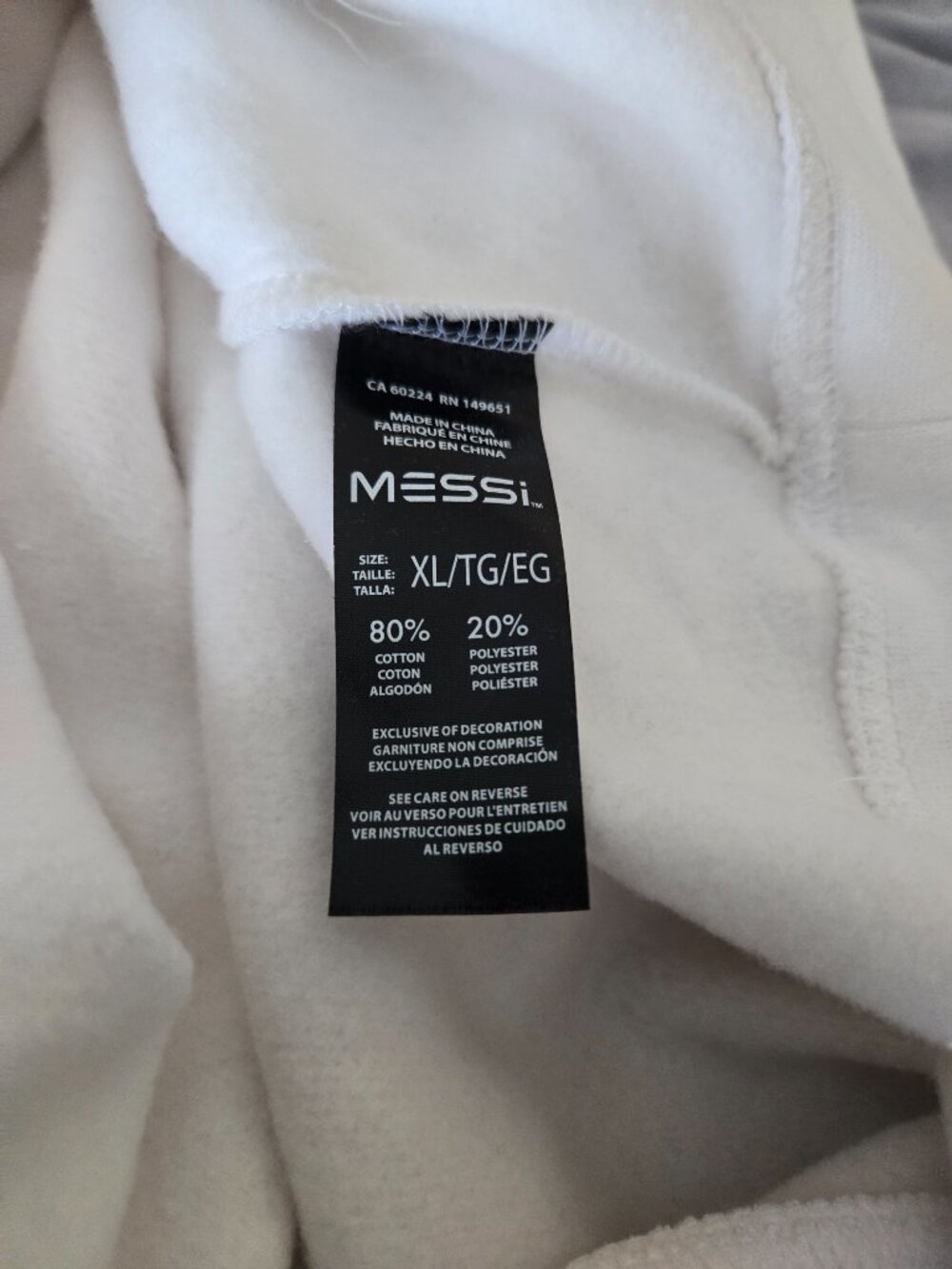 Messi Collection Men's Pullover Light Hoodie Sweatshirt Size X-Large White - Picture 4 of 6